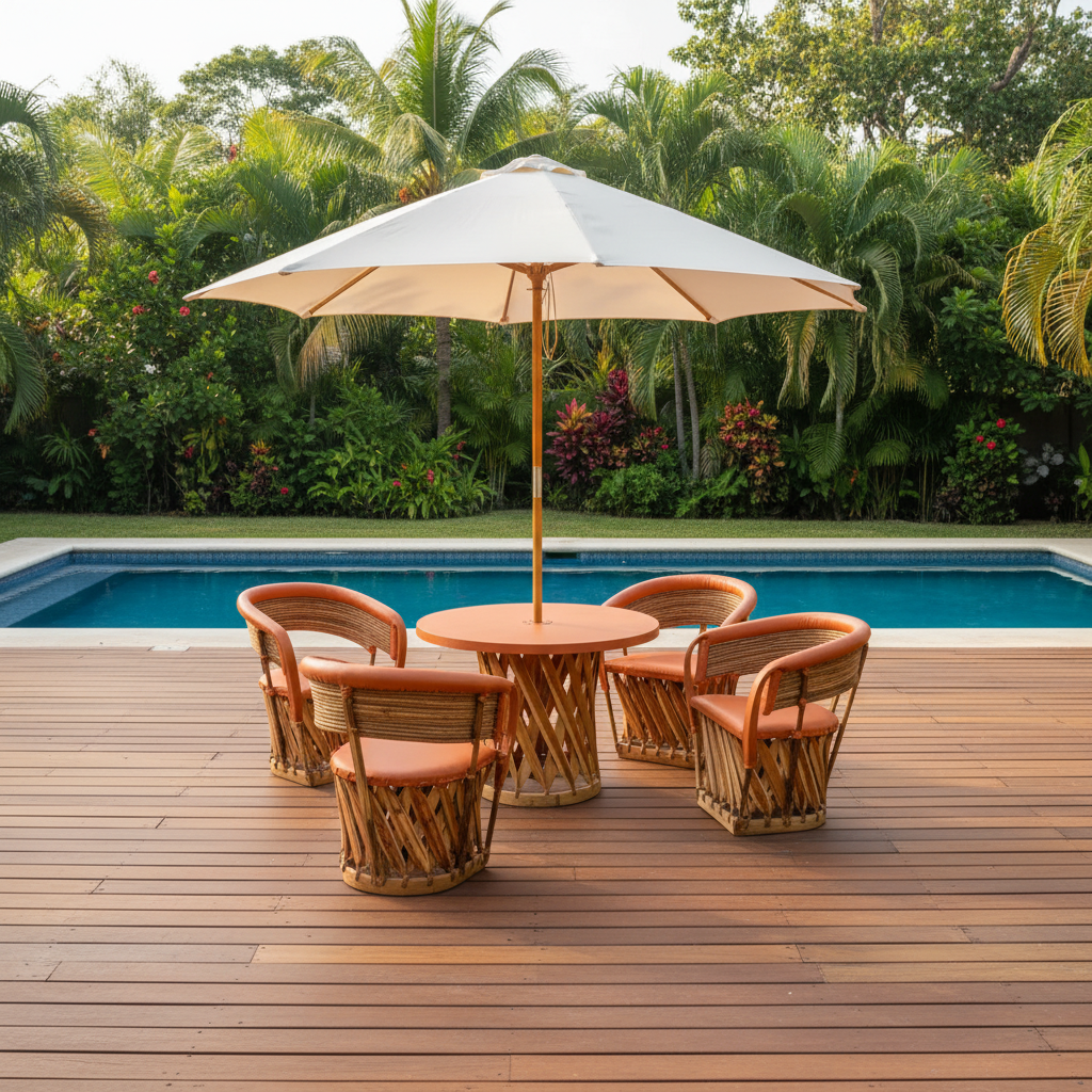 Comedor sombrilla deck piscina