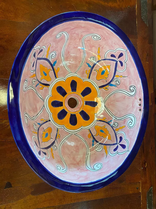 Giant Oval Sink Handcrafted Talavera Antique Style Pink
