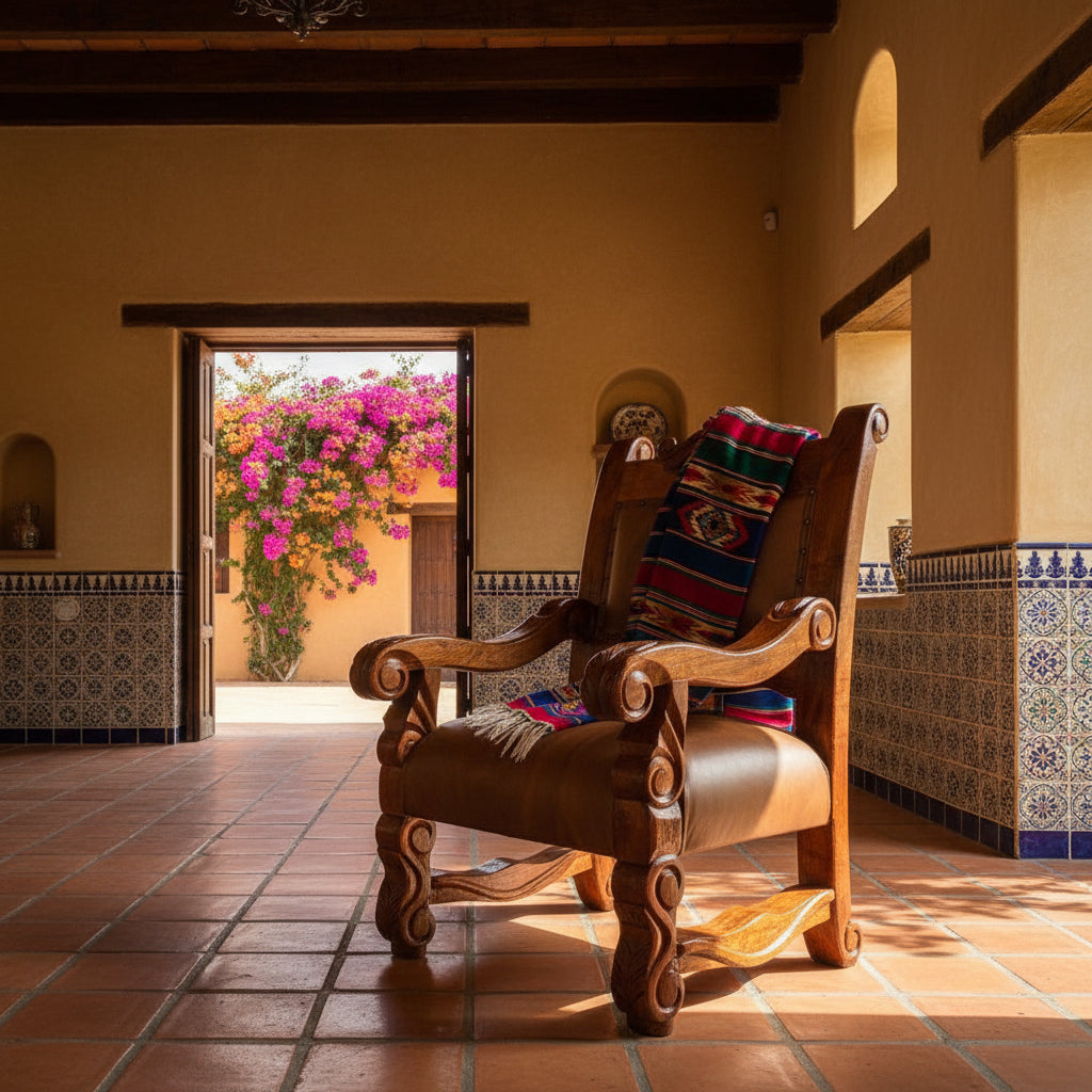 Sala Madera Mezquite Labrada Piel Estilo Antiguo Marrón
