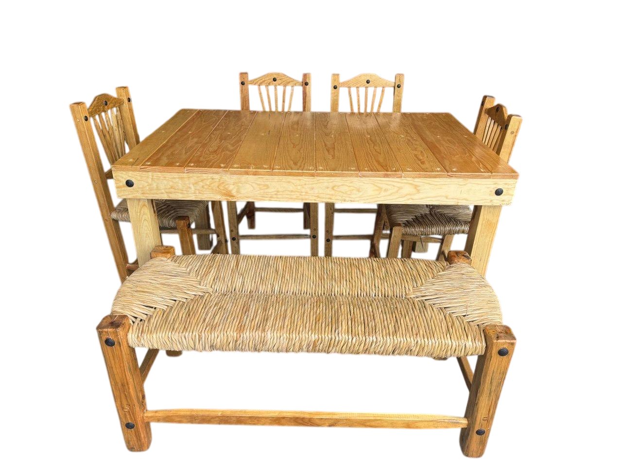 Hermoso Comedor Artesanal De Madera Sustentable Y Tejido