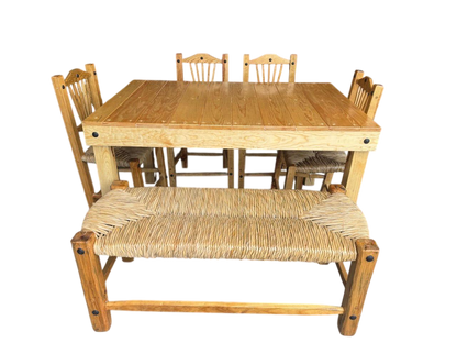 Hermoso Comedor Artesanal De Madera Sustentable Y Tejido