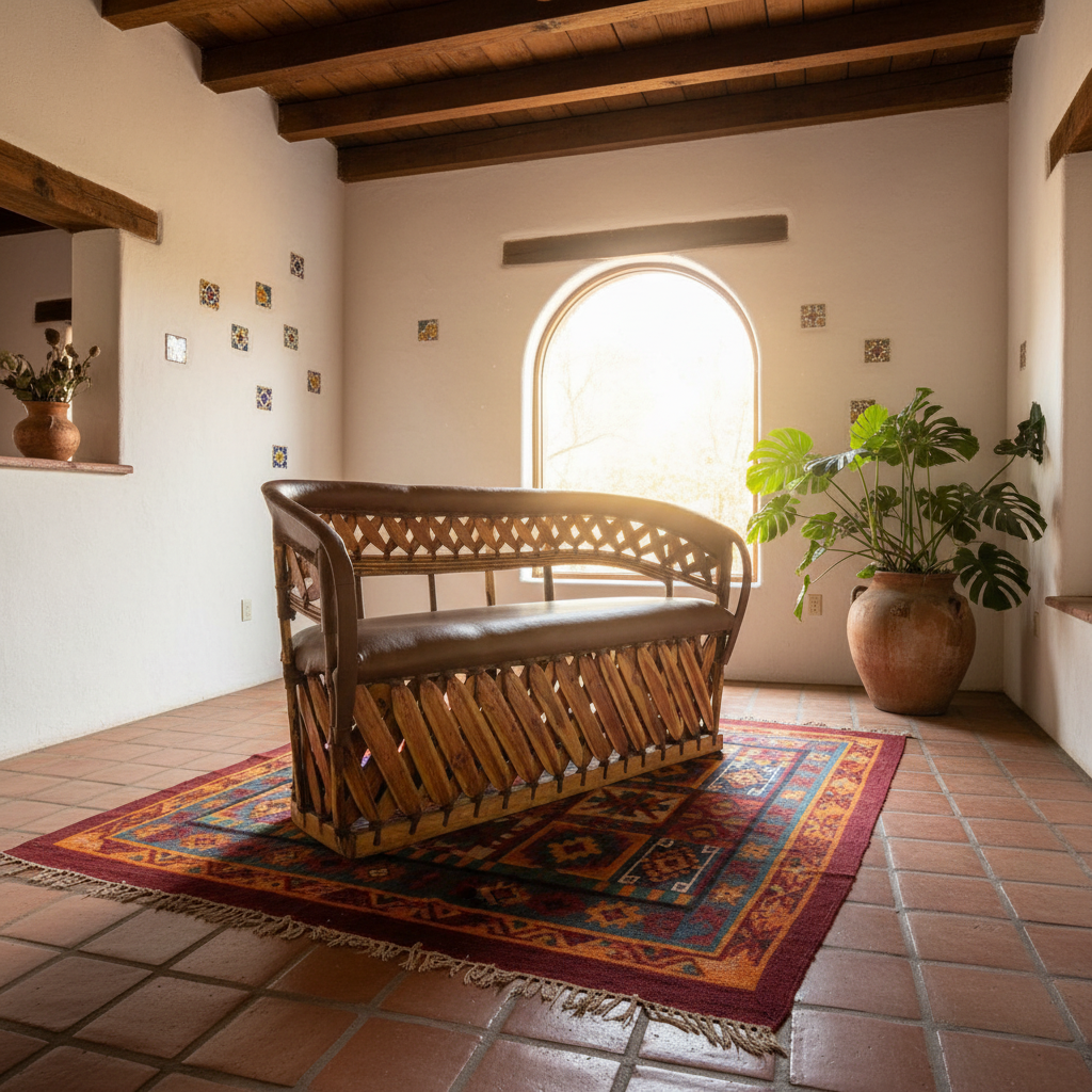 Silla Love Seat Equipal Artesanal Estilo Antiguo.