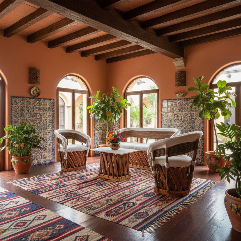 Sala Artesanal Para 4 Personas Estilo Equipal De Varas