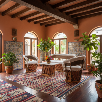 Sala Artesanal Para 4 Personas Estilo Equipal De Varas