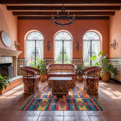 Sala Artesanal Para 4 Personas Estilo Equipal De Estacas