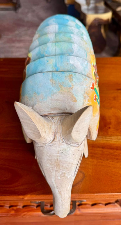 Escultura Armadillo Madera Al Óleo Estilo Antiguo 100% Nueva Oleo