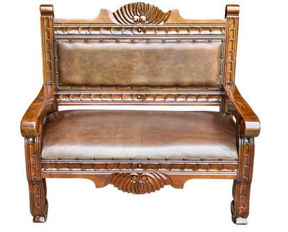 Sofa Love Seat Labrado Madera Mezquite Piel Estilo Hacienda.