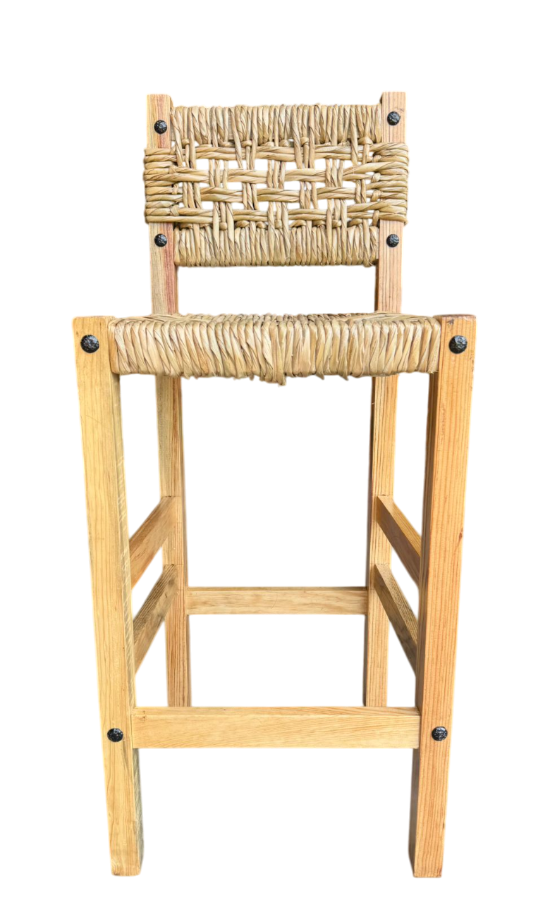 Banco Artesanal Sustentable Madera Y Forja Tejido Con Tule.