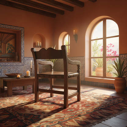 Sillon de Mezquite y Piel para Cabecera de Comedor