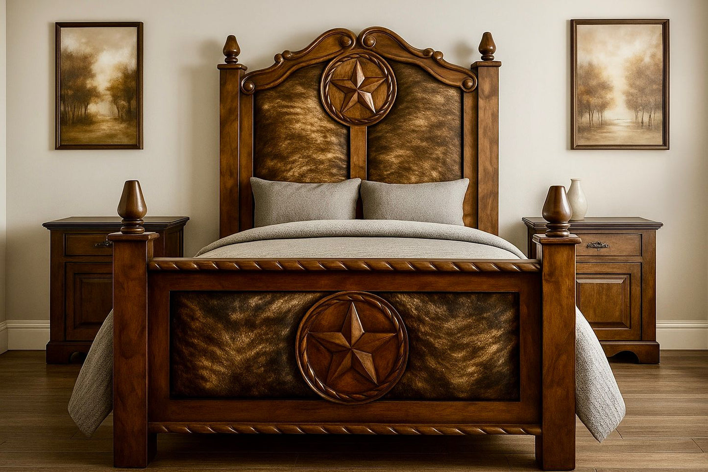 Exclusiva Recamara Mezquite Estilo Colonial Con Piel Y Tallas