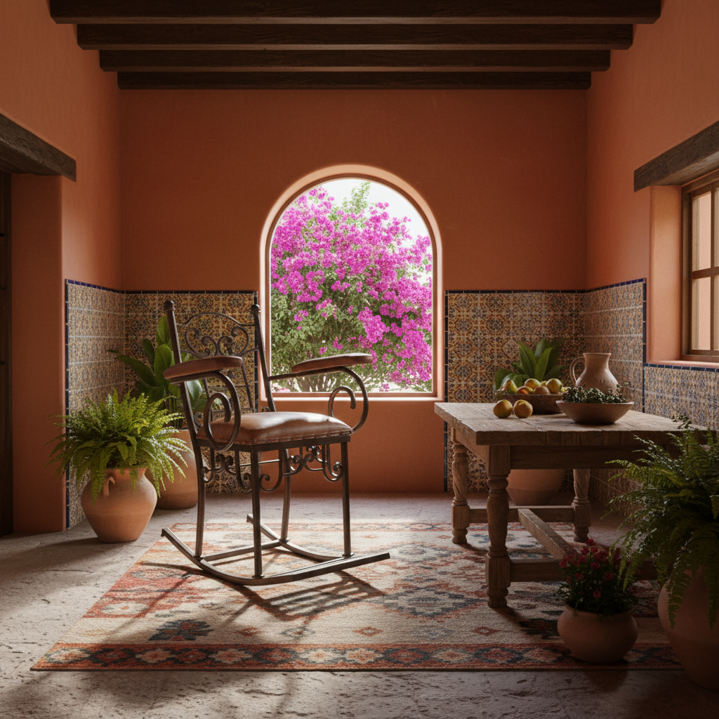 Silla Mecedora De Hierro Forjado Y Madera Estilo Antiguo