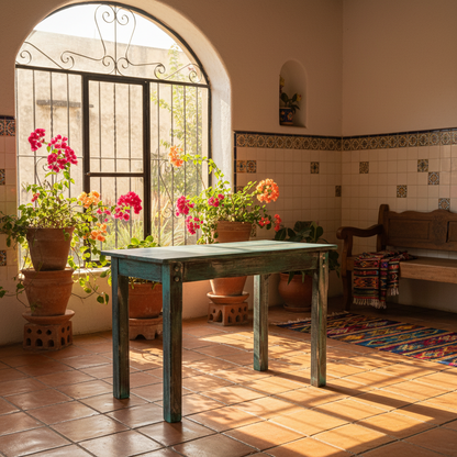 Mesa de Encino Pequeña De Centro Estilo Vintage para Cuatro Personas