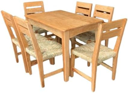 Comedor de 6 sillas de Madera de Encino talladas a Mano, Mesa de Comedor de Madera