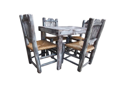 Comedor Artesanal Vintage Madera Sustentable Sillas Tejidas.