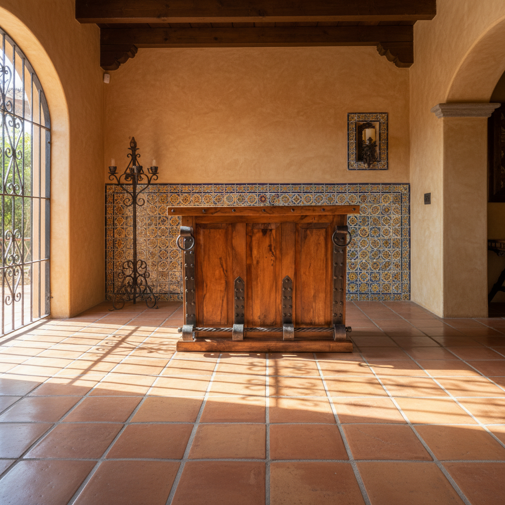Barra Cantina De Madera De Mezquite Y Hierro Forjado Antiguo
