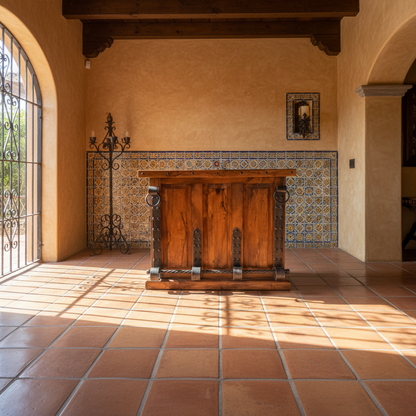 Barra Cantina De Madera De Mezquite Y Hierro Forjado Antiguo