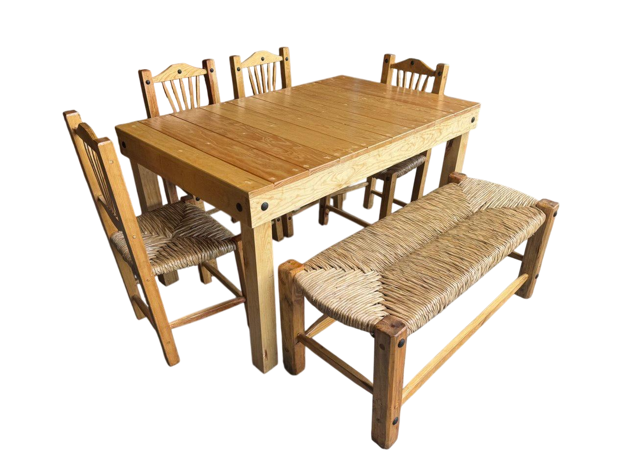 Hermoso Comedor Artesanal De Madera Sustentable Y Tejido