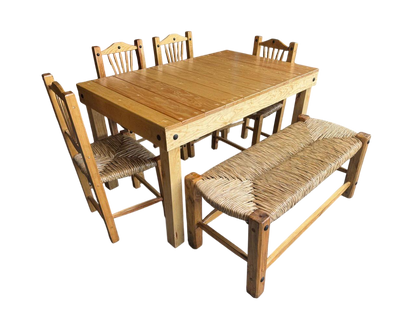 Hermoso Comedor Artesanal De Madera Sustentable Y Tejido