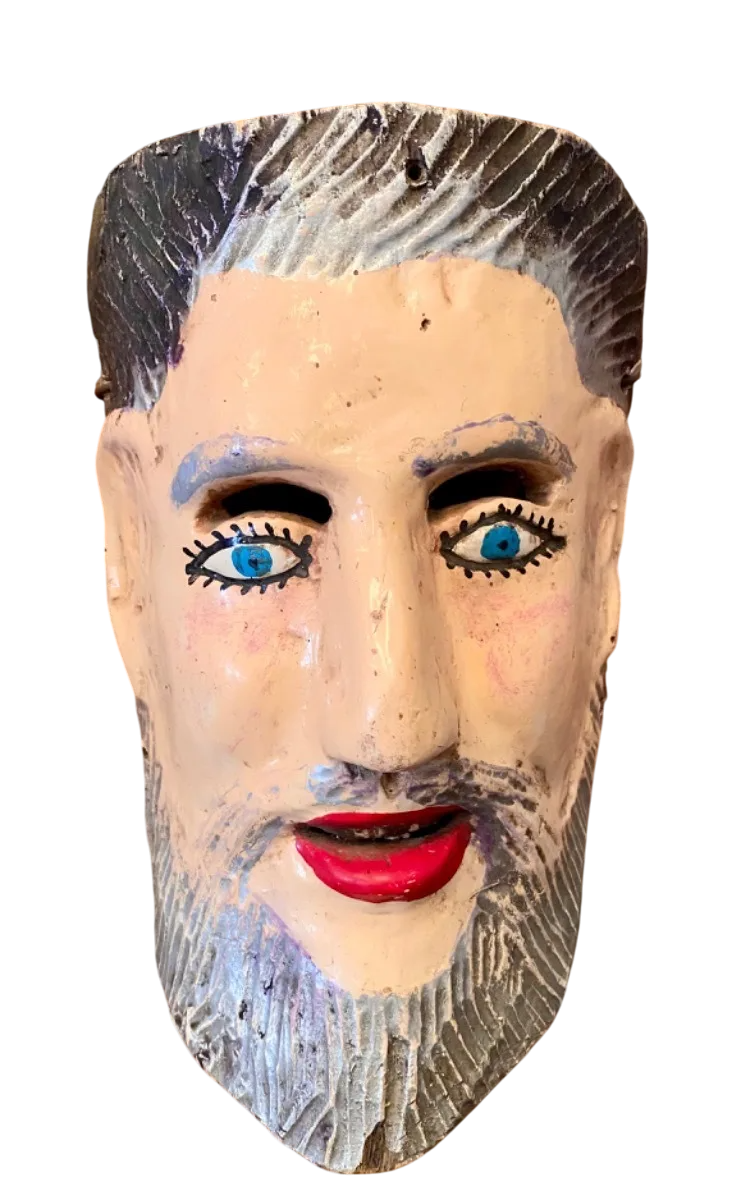 Mascara De Madera Pintada A Mano Original Y Antigua