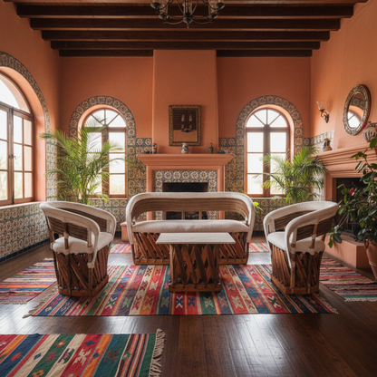 Sala Artesanal Para 4 Personas Estilo Equipal De Varas