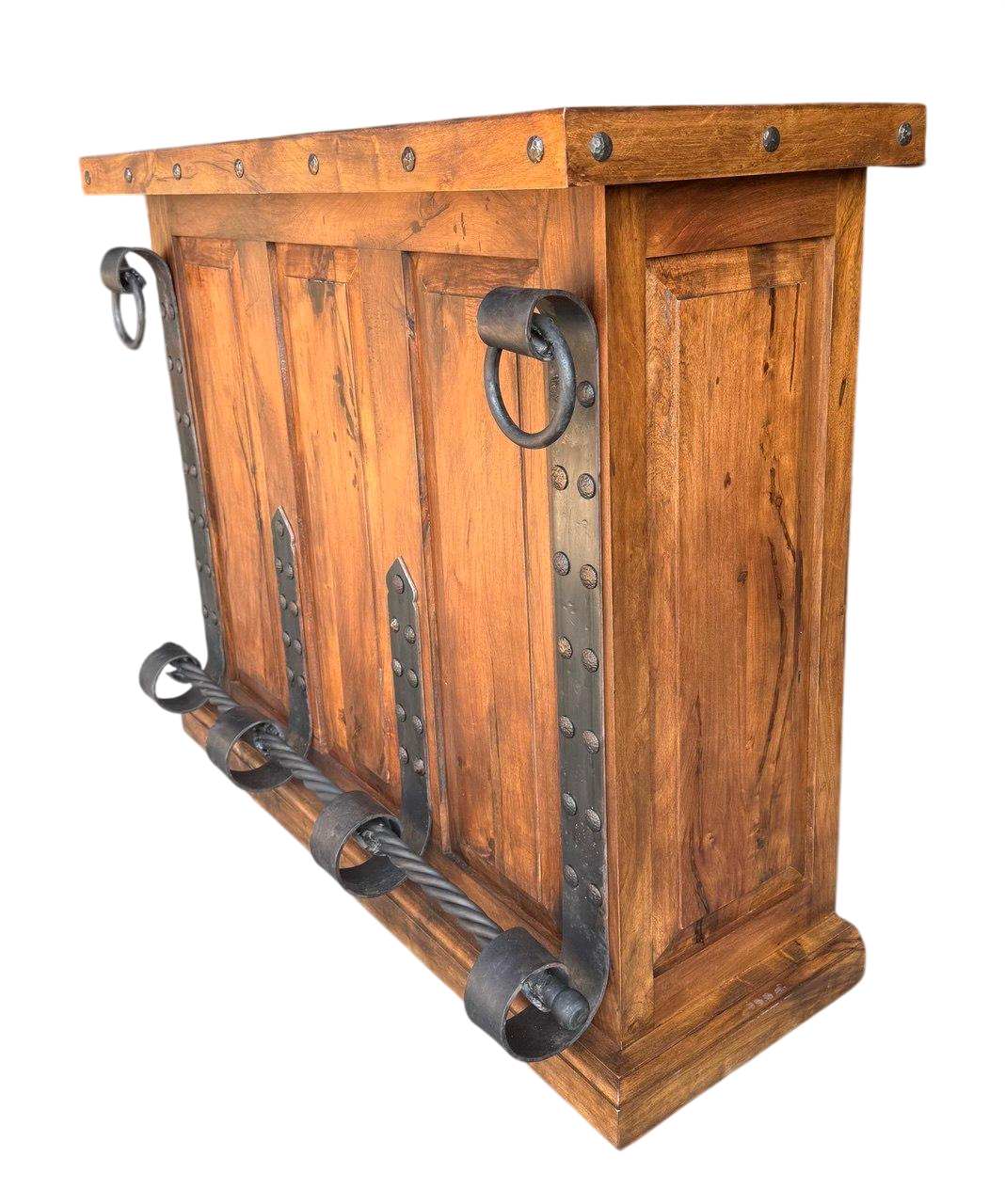 Barra Cantina De Madera De Mezquite Y Hierro Forjado Antiguo
