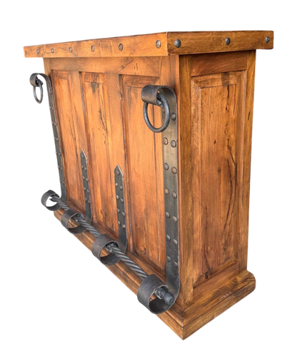 Barra Cantina De Madera De Mezquite Y Hierro Forjado Antiguo