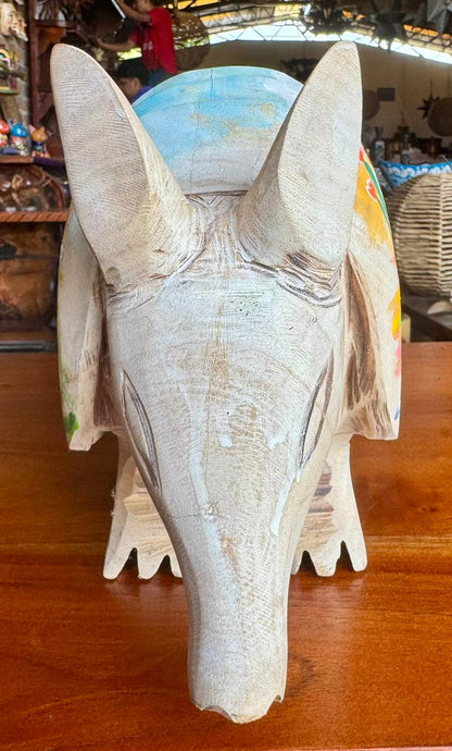 Escultura Armadillo Madera Al Óleo Estilo Antiguo 100% Nueva Oleo