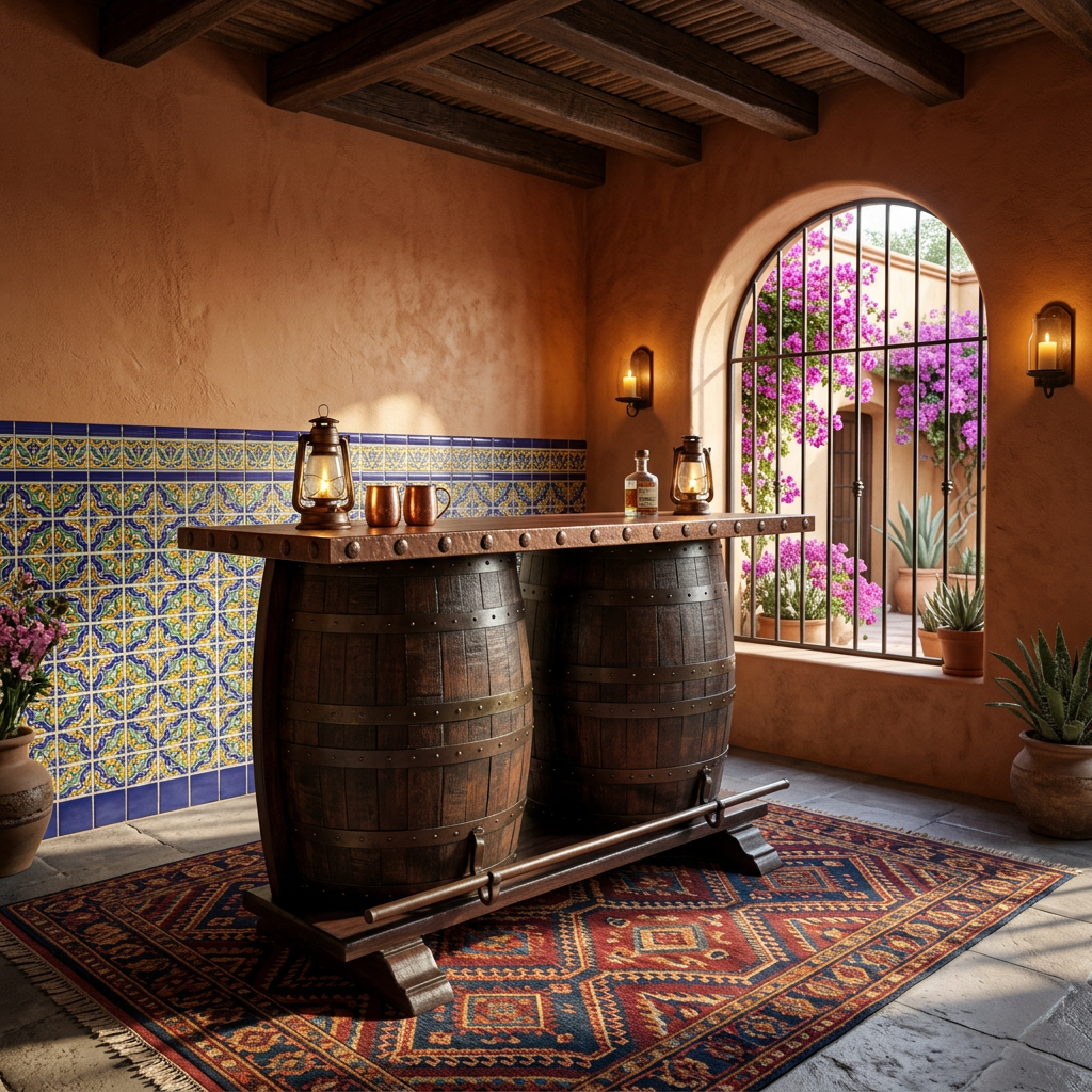 Cantina de Mezquite con Barriles Antiguos y Hierro Forjado