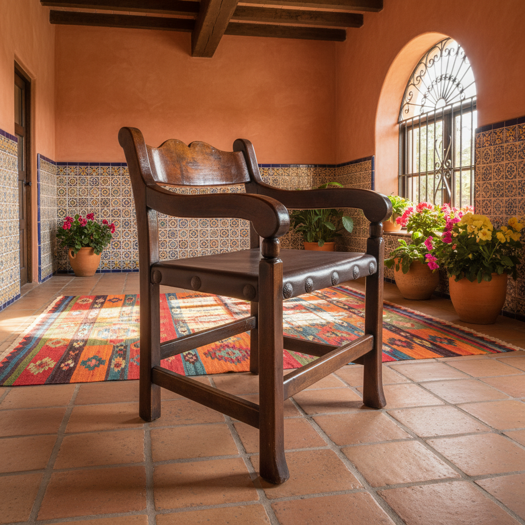 Sillon de Mezquite y Piel para Cabecera de Comedor