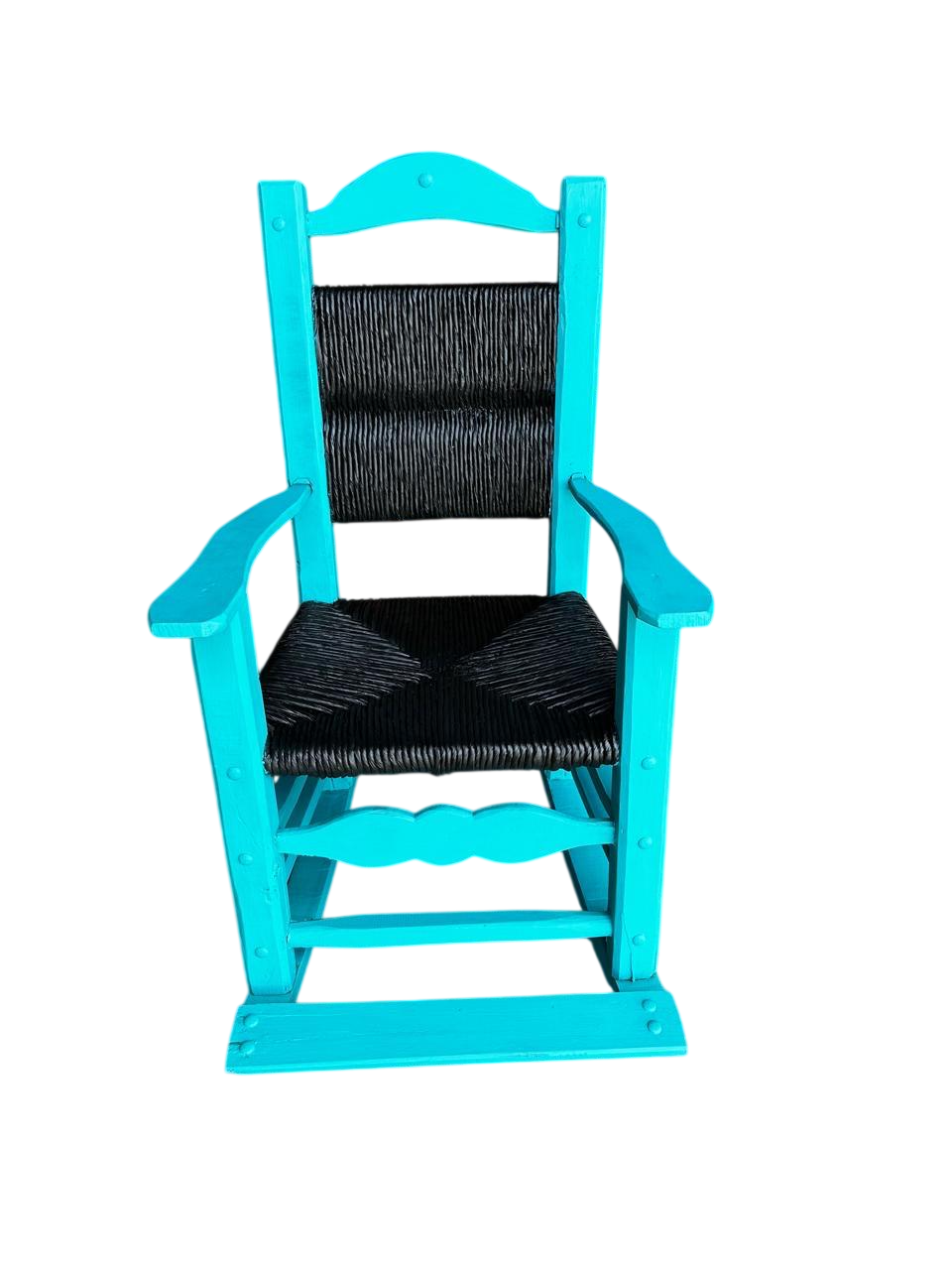 Bella Mecedora De Madera Sustentable Y Tule Estilo Antiguo.