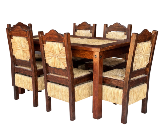 Beautiful Handcrafted Dining Room Made Of Sustainable Wood And Woven Table Top 