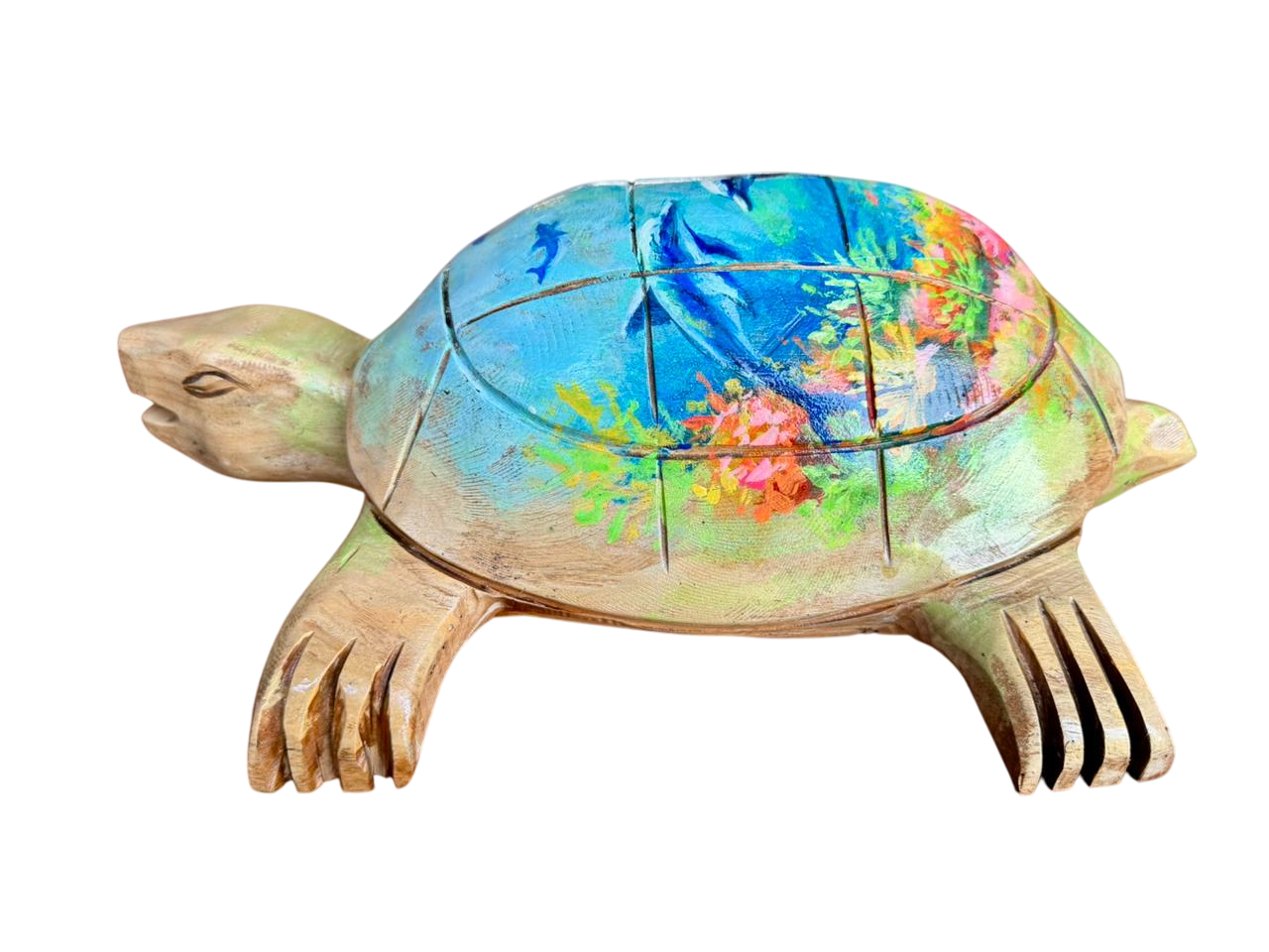 Escultura Tortuga Madera Y Pintada A Mano