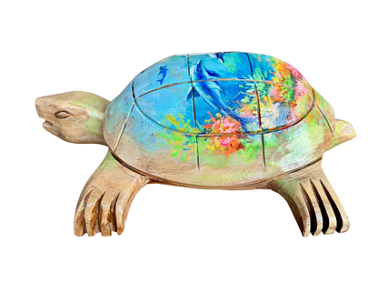 Escultura Tortuga Madera Y Pintada A Mano