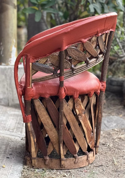 Equipal Artesanal De Madera Piel Estilo Estacas Terracota