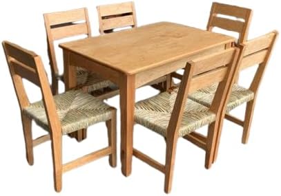 Comedor de 6 sillas de Madera de Encino talladas a Mano, Mesa de Comedor de Madera