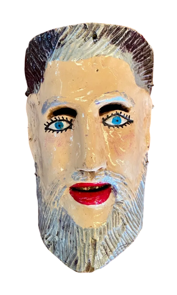 Mascara De Madera Pintada A Mano Original Y Antigua