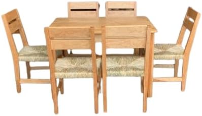 Comedor de 6 sillas de Madera de Encino talladas a Mano, Mesa de Comedor de Madera