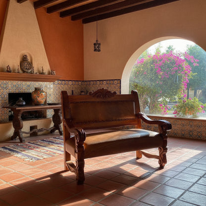 Sala Madera Mezquite Labrada Piel Estilo Antiguo Marrón