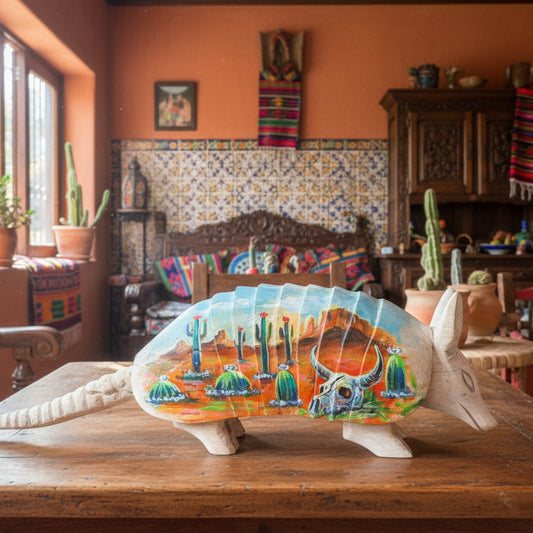 Escultura Armadillo Madera Al Óleo Estilo Antiguo 100% Nueva Oleo