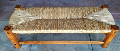 Banca Artesanal Madera Forja Y Tule Estilo Antiguo.