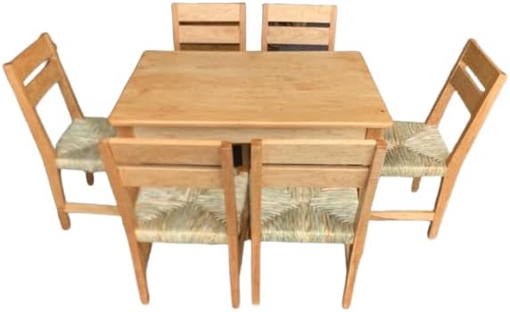 Comedor de 6 sillas de Madera de Encino talladas a Mano, Mesa de Comedor de Madera