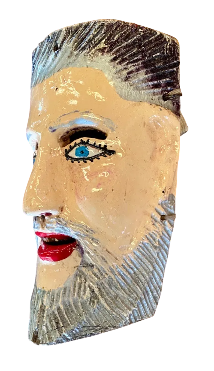 Mascara De Madera Pintada A Mano Original Y Antigua