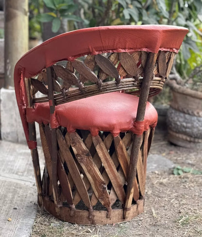 Equipal Artesanal De Madera Piel Estilo Estacas Terracota
