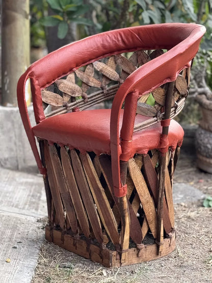 Equipal Artesanal De Madera Piel Estilo Estacas Terracota