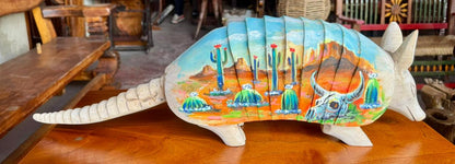 Escultura Armadillo Madera Al Óleo Estilo Antiguo 100% Nueva Oleo