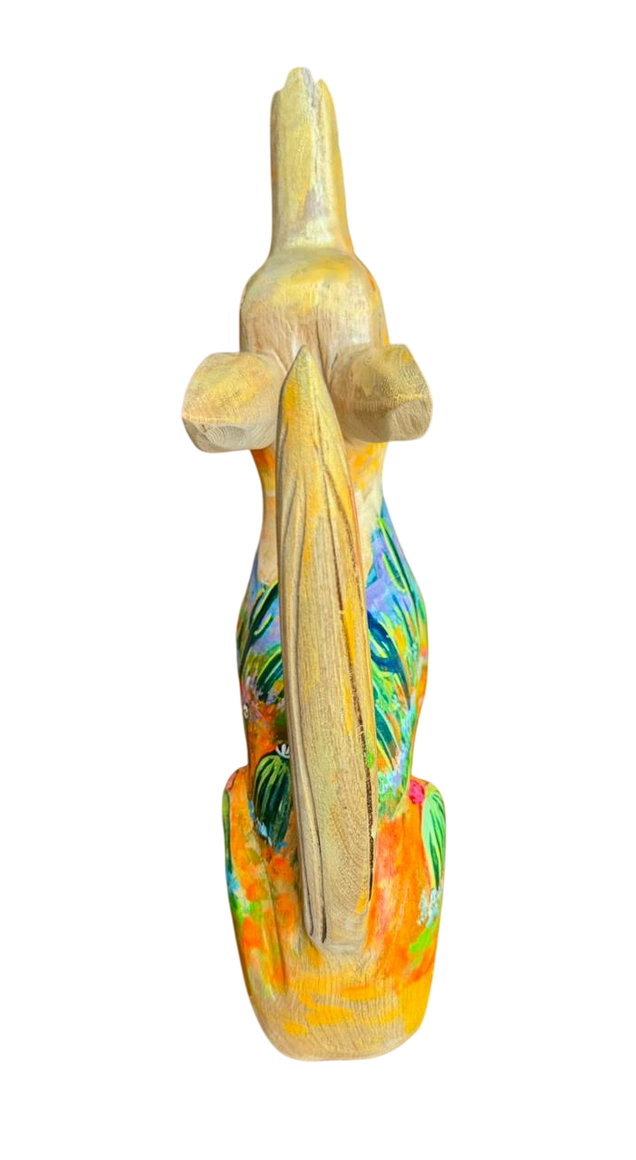 Escultura De Coyote Madera Y Pintada A Mano