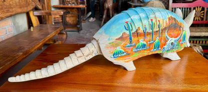 Escultura Armadillo Madera Al Óleo Estilo Antiguo 100% Nueva Oleo
