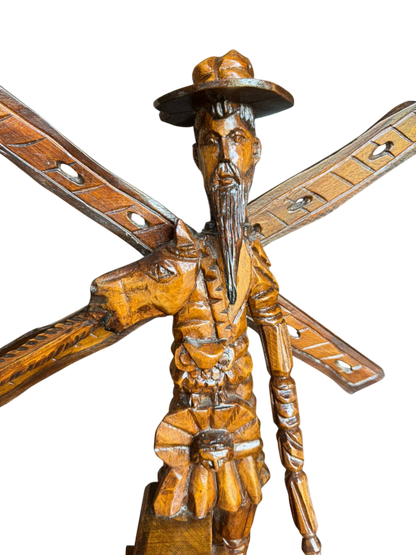 Gran Escultura De Don Quijote Madera De Nogal Estilo Antiguo