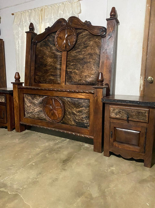 Exclusiva Recamara Mezquite Estilo Colonial Con Piel Y Tallas