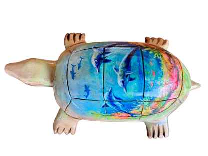 Escultura Tortuga Madera Y Pintada A Mano